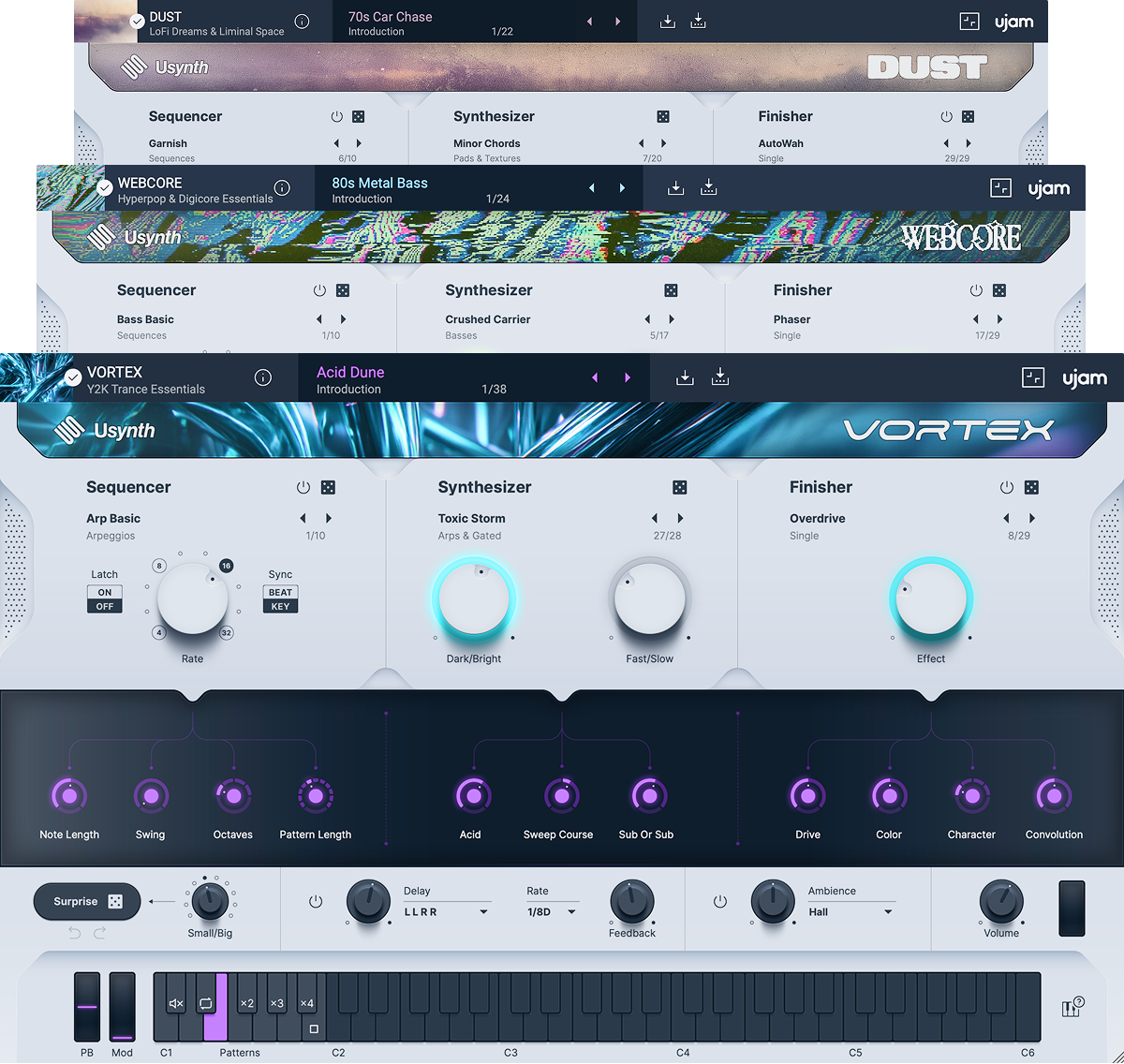 UI images of the UJAM Usynth Nextgen Bundle